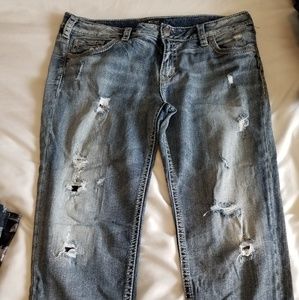 Silver Aiko Distressed Capris 34W